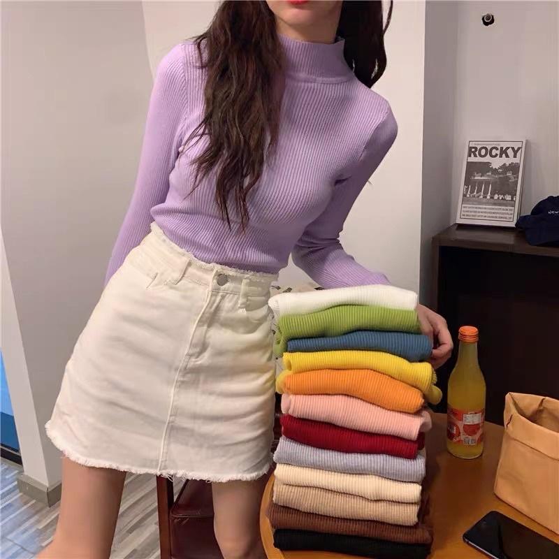 Áo len tăm nữ cổ 3p tay dài hàng đẹp Quảng châu