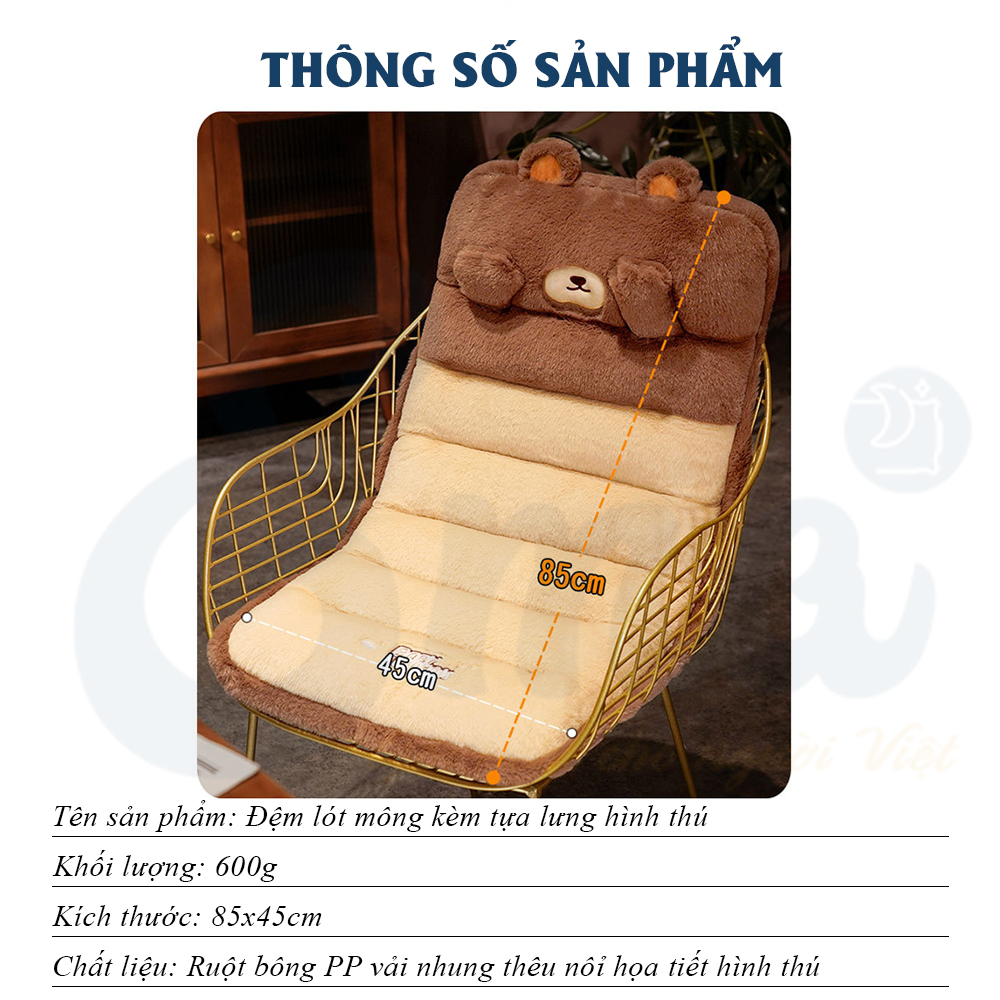 Đệm Lót Mông Kèm Tựa Lưng Hình Thú Thêu Nổi Dễ Thương Có Thể Tháo Rời Cho Ghế Văn Phòng, Ô Tô, Học Sinh Viên