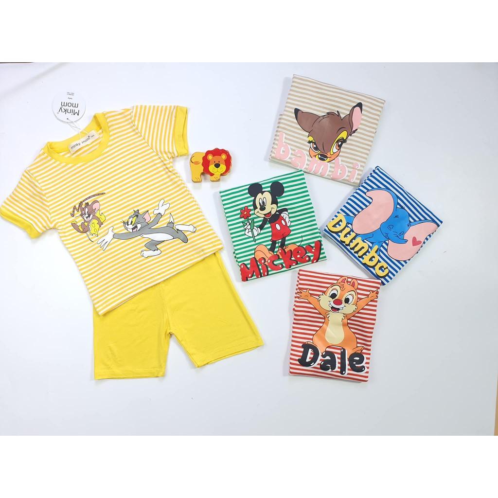 Bộ cộc tay cho bé bộ cộc tay SỌC  IN HOẠT HÌNH ngộ nghĩnh cho bé trai bé gái Chất thun lạnh cao cấp siêu mềm mịn