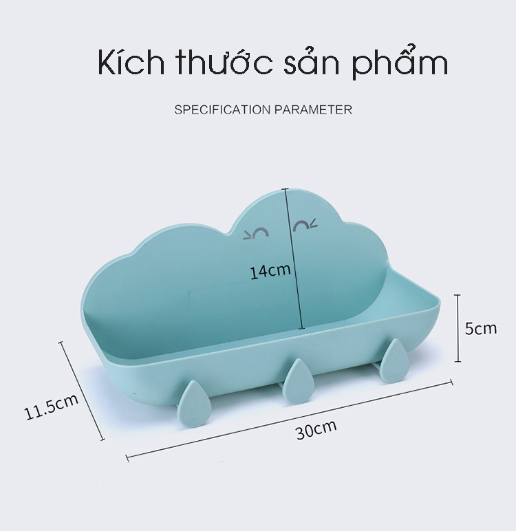 Kệ để đồ dùng phòng tắm dán tường chịu lực có móc treo