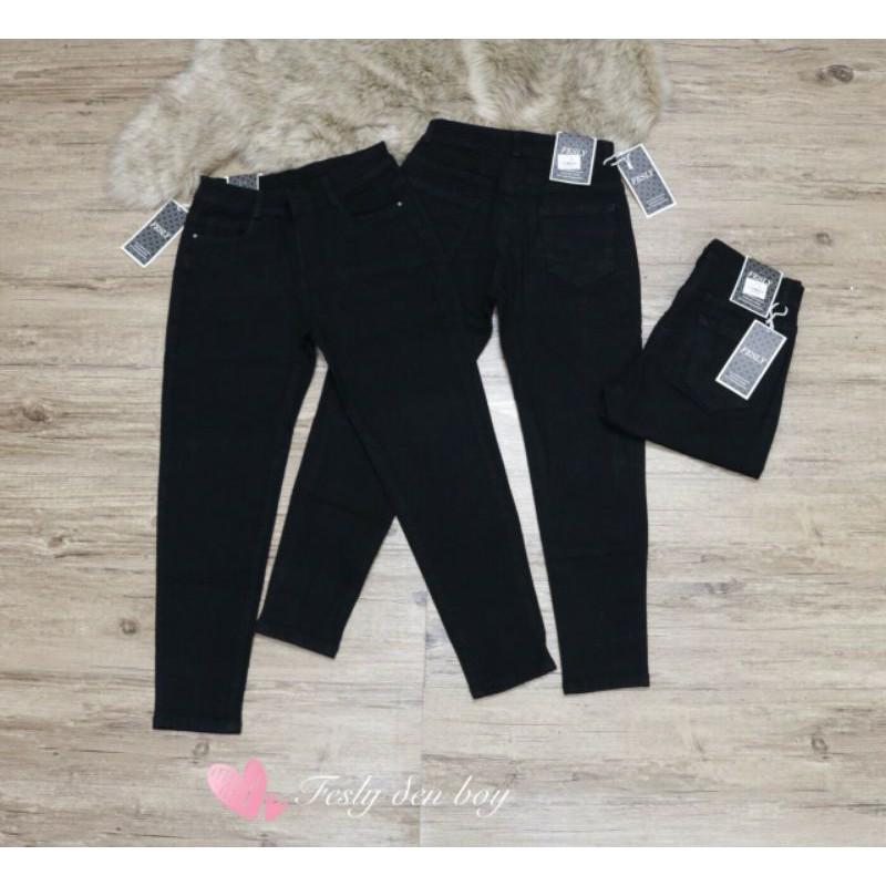 Quần Jean Nữ Baggy Đen Trơn Siêu Co Giãn Cạp Cao