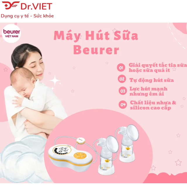 Bộ máy hút sữa điện đơn Beurer BY60 Hàng chính hãng- công nghệ hút chân không của Đức chống tắc sữa hiệu quả bảo hành 24 tháng