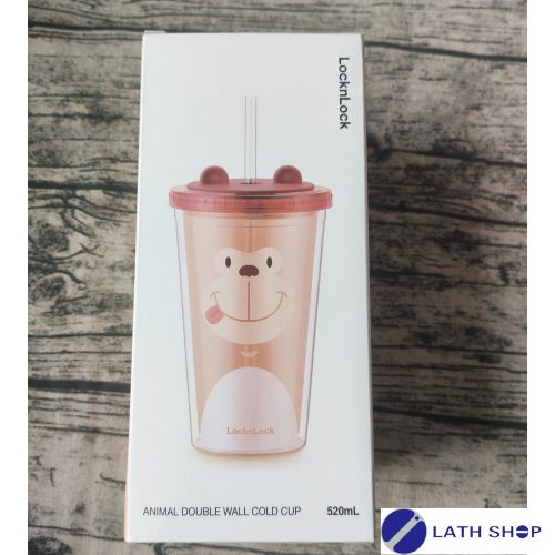 Ly Nhựa 2 Lớp Hình Con Vật Ngộ Nghĩnh Kèm Ống Hút Và 2 Nắp LocknLock HAP511-520ml - Nhiều Màu - Hàng Chính Hãng