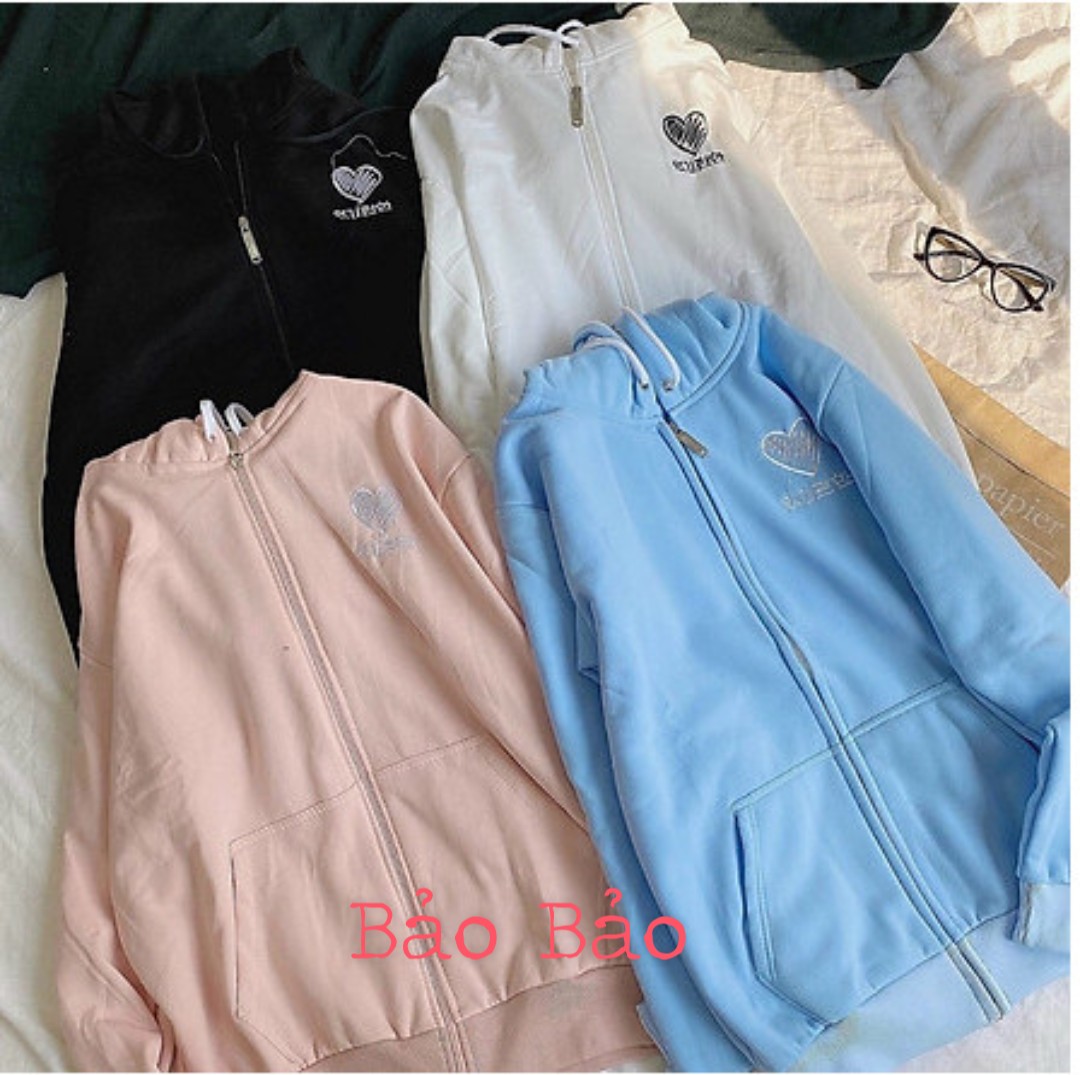 Áo khoác nỉ hoodie nam nữ thêu tim, chất nỉ mềm mịn, form rộng hàn quốc