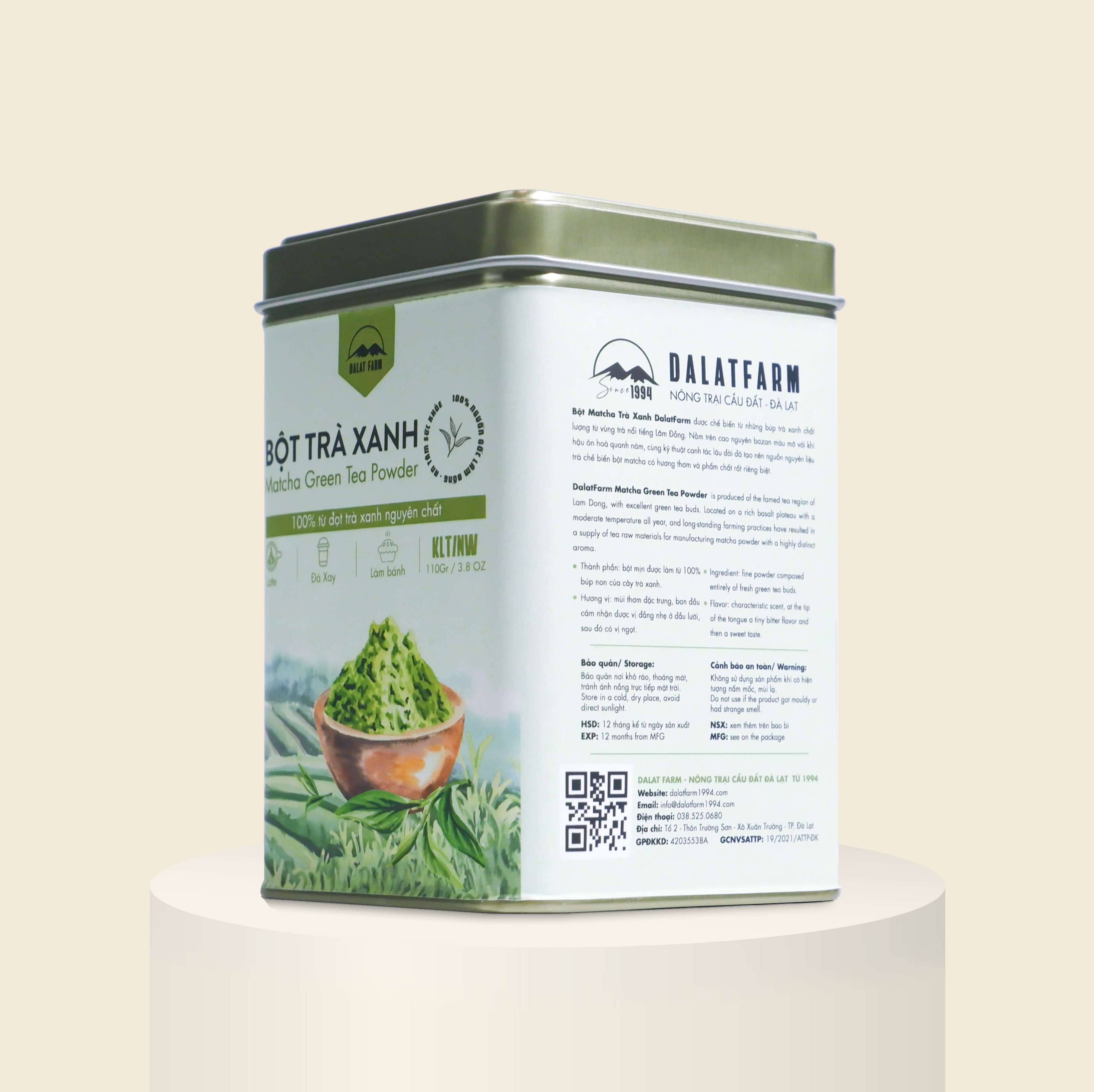 Bột Matcha Trà Xanh Dalat Farm - Hộp 110Gr