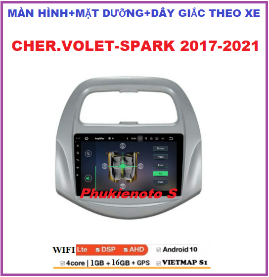 BỘ Màn hình DVD Android cho xe CHER.VOLET-SPARK 2017-2021 chạy android 10.0 cấu hình kết nối wifi ram1G-rom16G,kính cường lực 2.5D,xem camera, Youtobe, tích hợp vô lăng..Màn hình androi oto kèm mặt dưỡng