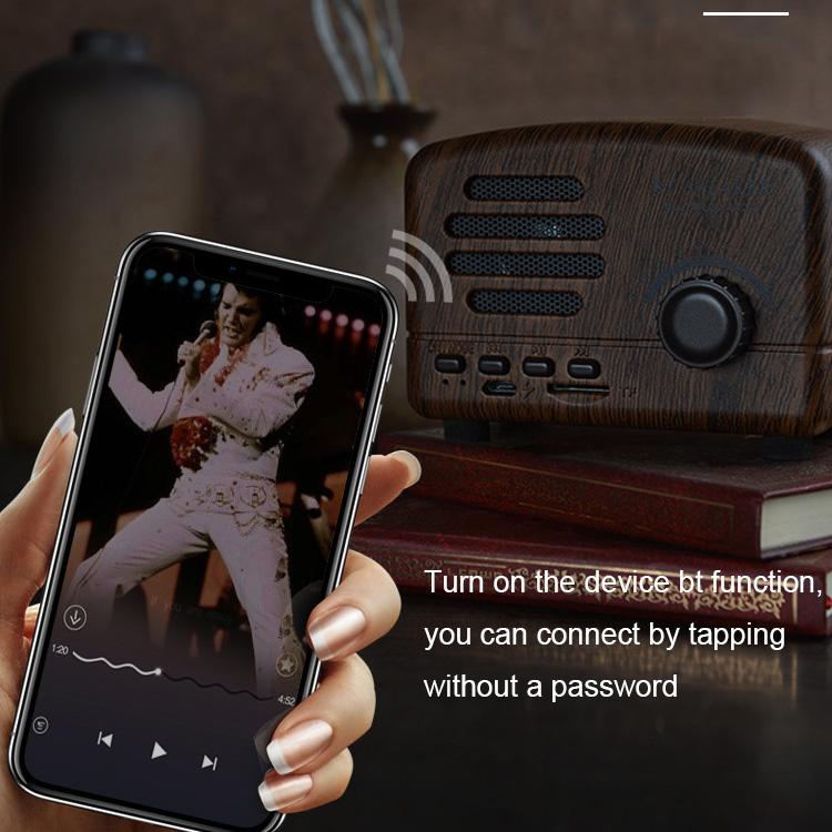 Hiệu ứng gỗ di động 5W 600mah âm trầm stereo loa bt cổ điển retro với đài fm Color: Pink