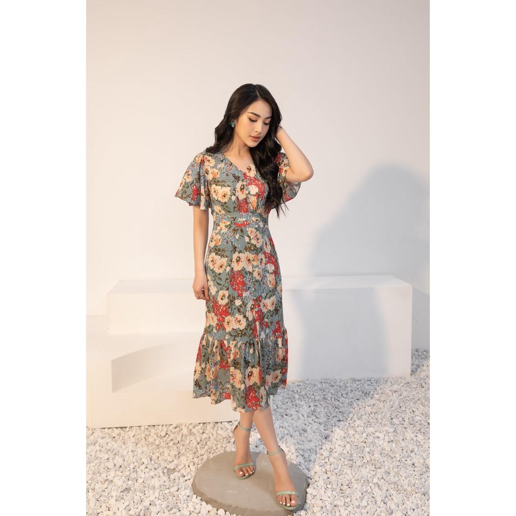 Đầm hoạ tiết hoa, dáng ôm, may hai lớp, chất liệu lụa hoa cao cấp của nhật, mềm mịn, ko nhăn nhàu CLARA MARE DRE4028