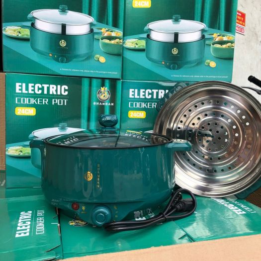 Nồi lẩu điện đa năng 28cm, Ceramic vân đá chống dính công suất 1000W tiện dụng 3 nấc nhiệt - Tặng Xửng Inox D Danido