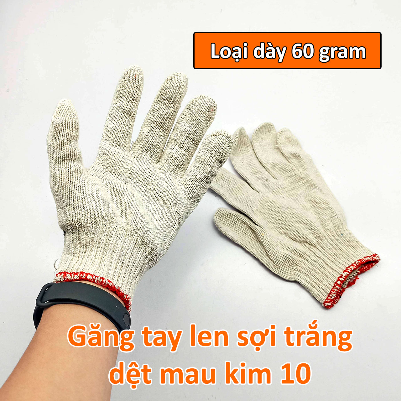 Găng tay sợi len trắng 60gram dệt mau kim 10