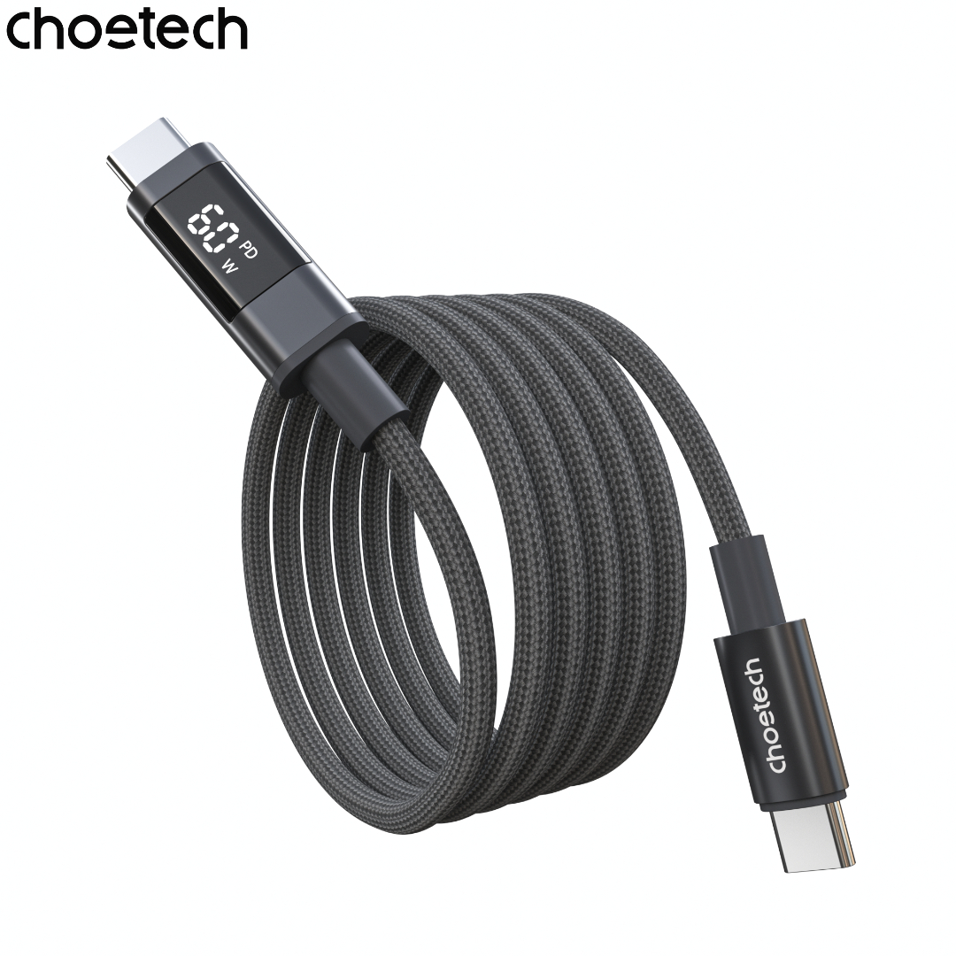 Cáp Sạc Nhanh Choetech XCC-1068 Type-C to C 60W – Màn Hình LED Hiển Thị Công Suất - Hàng chính hãng