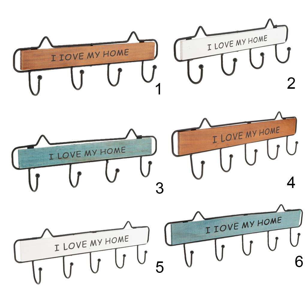 Multi-purpose Wall Mount Wood Metal Hanger Hooks for Coat Robe Brown 4 Hooks