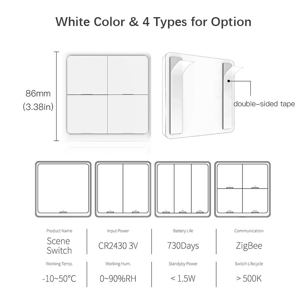 Wireless Scene Switch Push Button Smart Switch Wall Panel Battery Powered Tuya/ Smart Life APP Remote Control