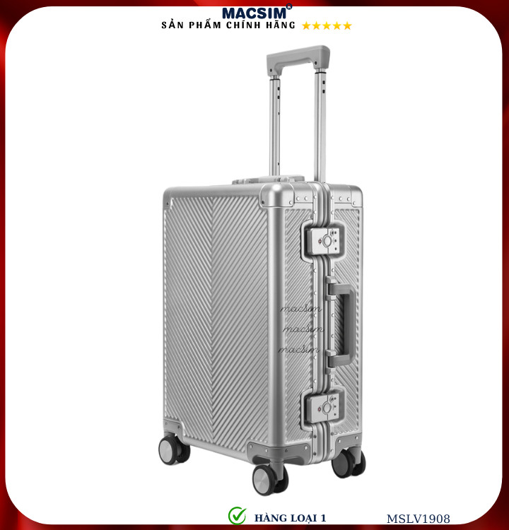 Vali hợp kim nhôm cao cấp Macsim MSLV1908 cỡ 20 inches màu đen màu bạc hàng loại 1