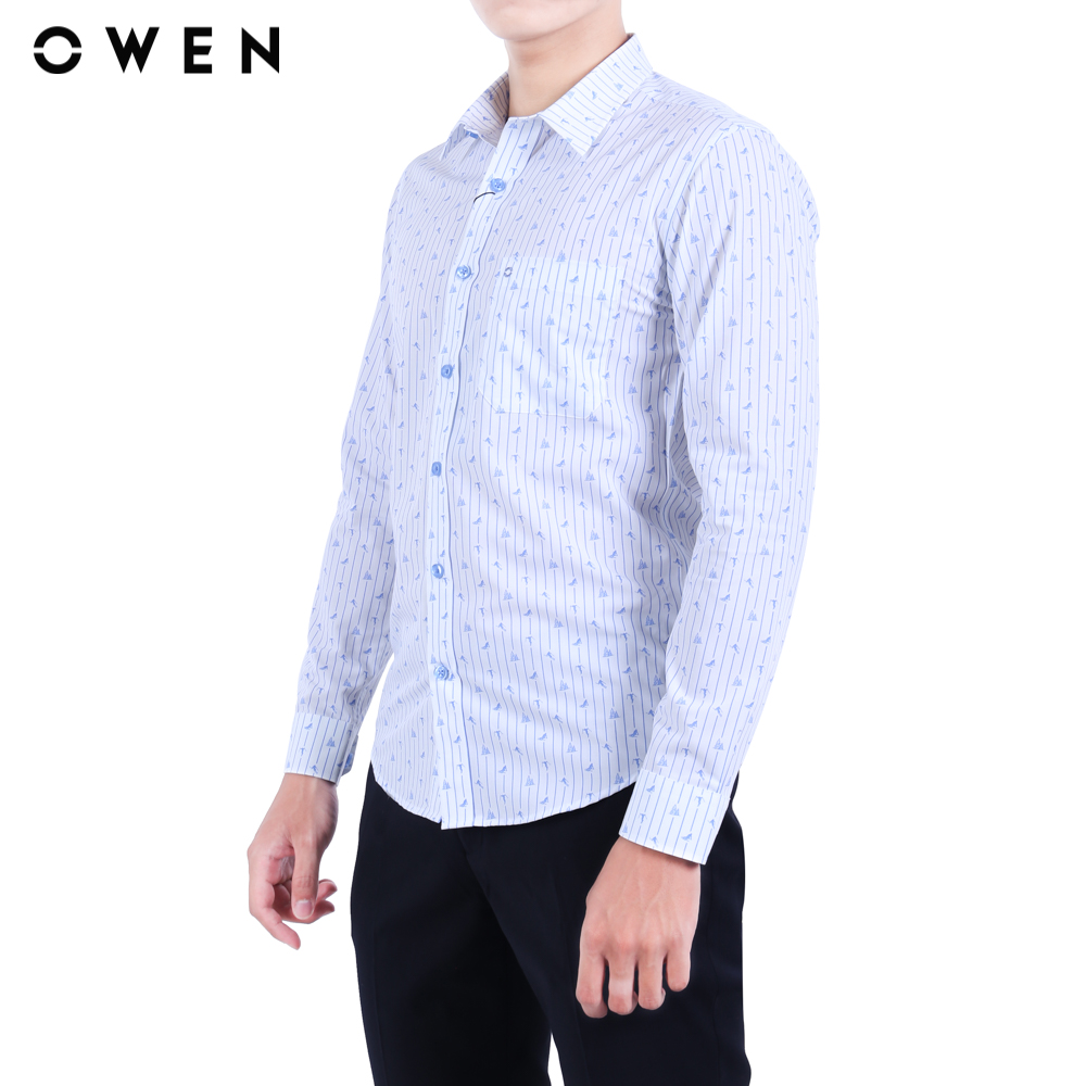 OWEN - Áo sơ mi dài tay Bamboo Regularfit có túi màu trắng họa tiết - AR20839DT