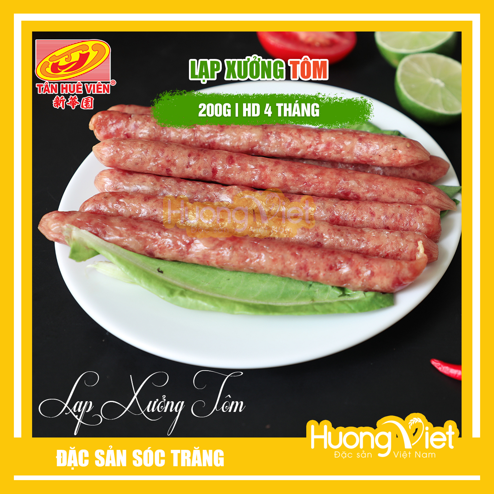 Đặc Sản Sóc Trăng - Lạp Xưởng Tôm Sóc Trăng Tân Huê Viên Cao Cấp 200G, Lạp Xưởng Mai Quế Lộ Làm Từ Thịt Tôm Tươi Vị Cay Nhẹ Hút Chân Không