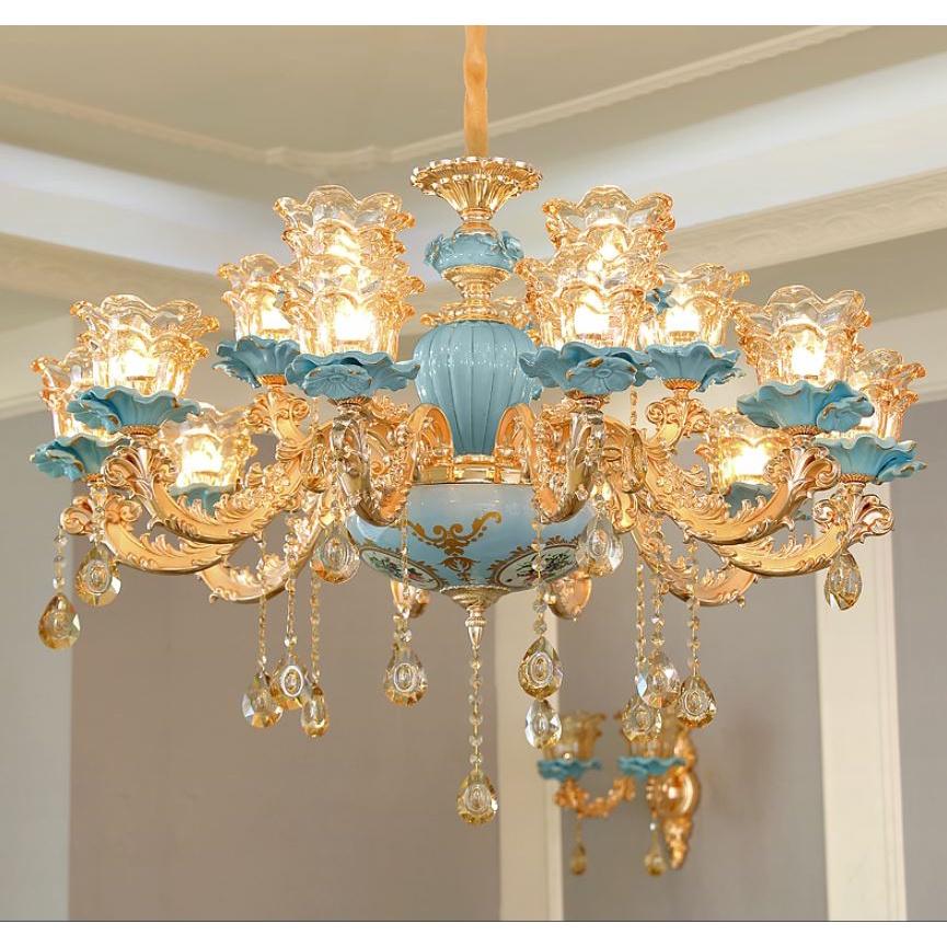 Đèn chùm KOIRE kiểu dáng sang trọng trang trí nhà cửa cao cấp loại 15 tay - kèm bóng LED chuyên dụng.