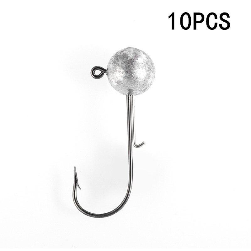 10pcs/lot Lead Head Jigs Hook 2G-7G All Size Round Ball Jig Head Hook Weedless Lead Long Shank Jig Head for Soft Worm Fishing