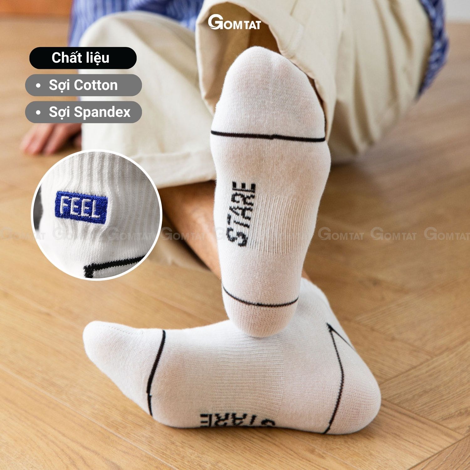 Set 6 đôi tất vớ nam cổ ngắn GOMTAT cao cấp mẫu Feel, chất liệu cotton mềm mại thoáng mát cực êm chân - NACN-FEEL-CB6