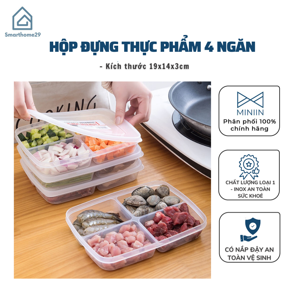 Hộp Nhựa Đựng Thực Phẩm 4 Ngăn, Khay Đựng Đồ Ăn Dặm Chia Ngăn Có Nắp Tiện Lợi - HÀNG LOẠI 1 - CHÍNH HÃNG MINIIN