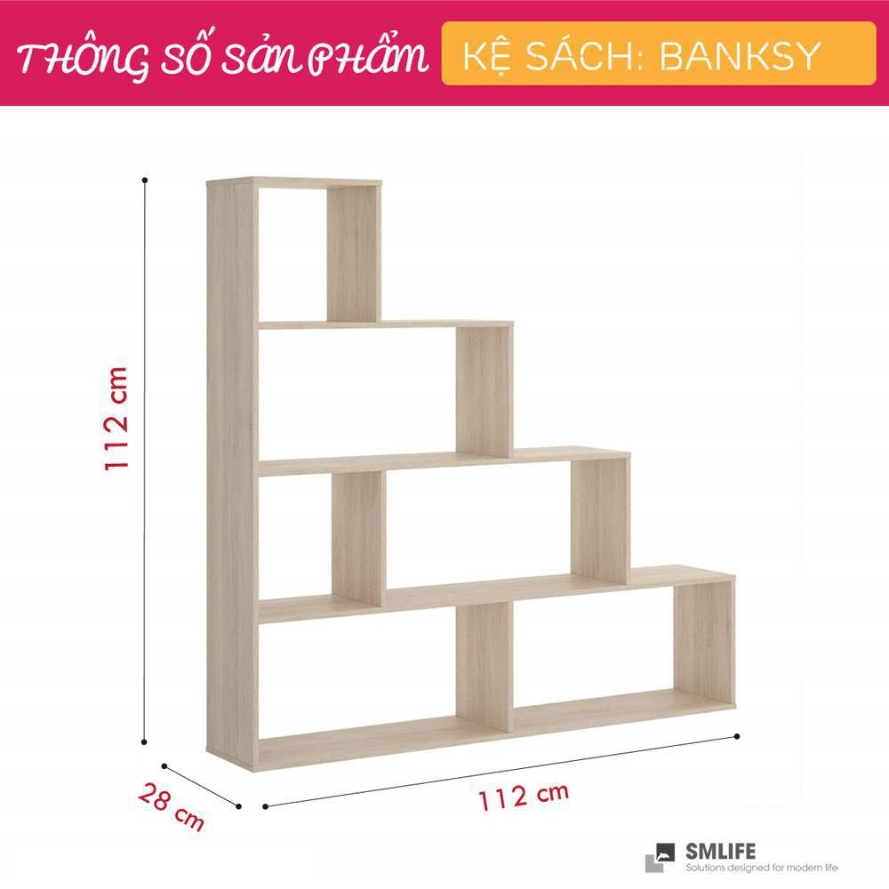 Kệ sách gỗ hiện đại SMLIFE Banksy | Gỗ MDF dày 17mm chống ẩm | D112xR28xC112cm