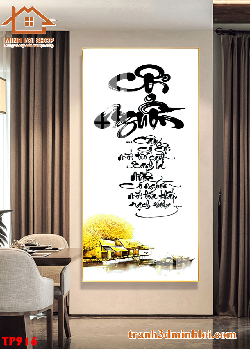 Tranh THƯ PHÁP tráng gương trang trí phòng khách, không gian sống TẶNG KÈM ĐINH TREO TPCM046