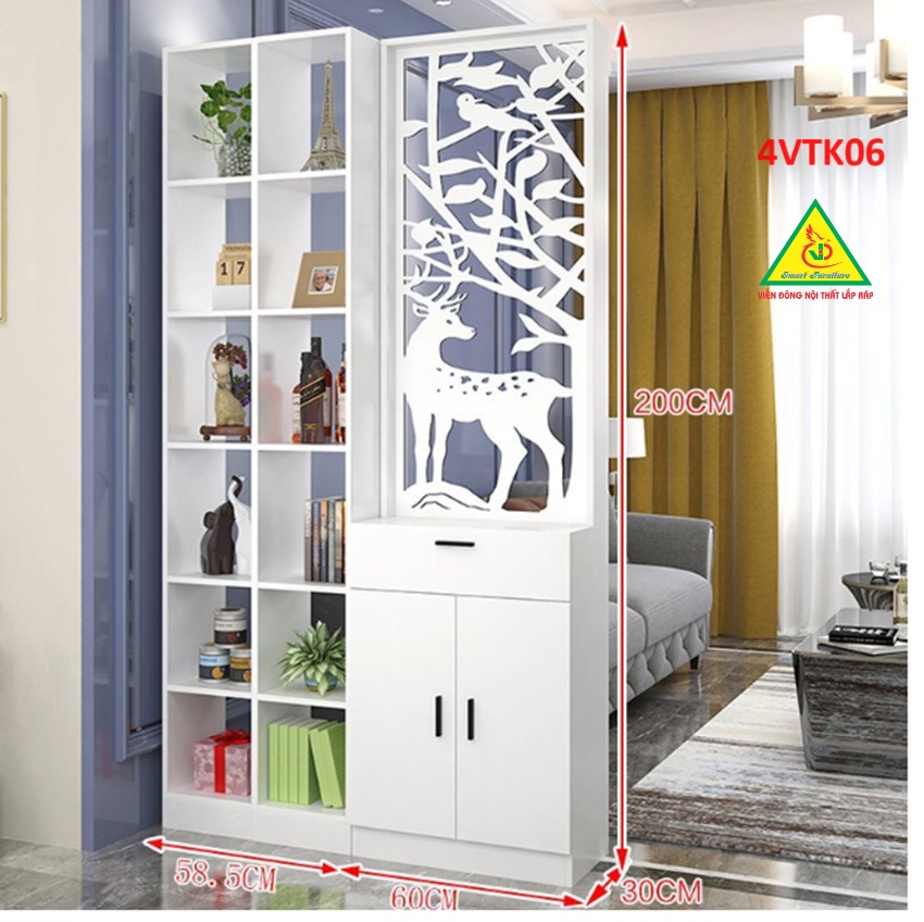 Vách ngăn phòng khách, vách ngăn tủ kệ bằng gỗ 4VTK06- Nội thất lắp ráp Viendong adv