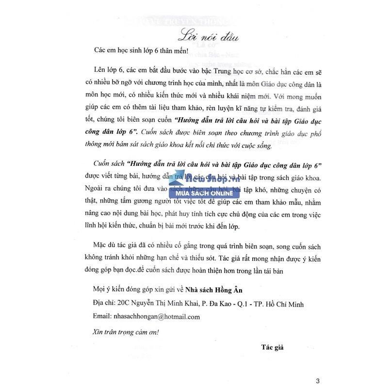Sách - Hướng Dẫn Trả Lời Câu Hỏi Và Bài Tập Giáo Dục Công Dân Lớp 6 - Bám Sát SGK Kết Nối Tri Thức - Hồng Ân