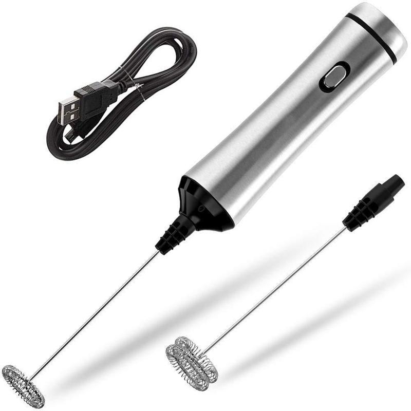 USB Có Thể Sạc Đôi Mùa Xuân Đánh Đầu Điện Bọt Sữa Inox Cầm Tay Sữa Sữa Rửa Mặt Foamer Uống Phối 2 Tốc Độ
