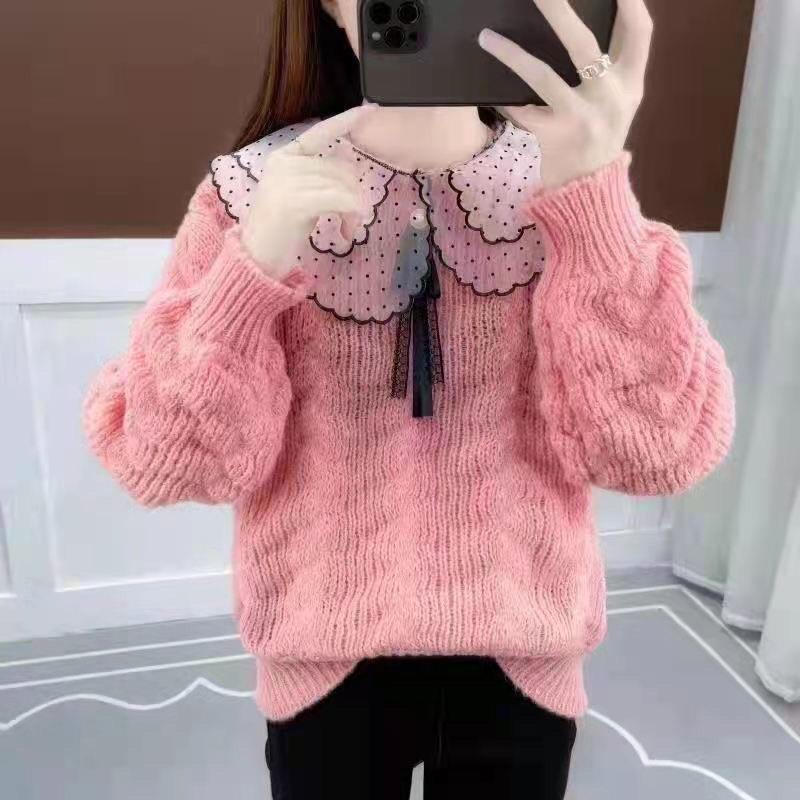 Áo len cổ tròn, dáng cổ áo sơ mi, dáng áo thụng, chất len dày, mềm, mịn