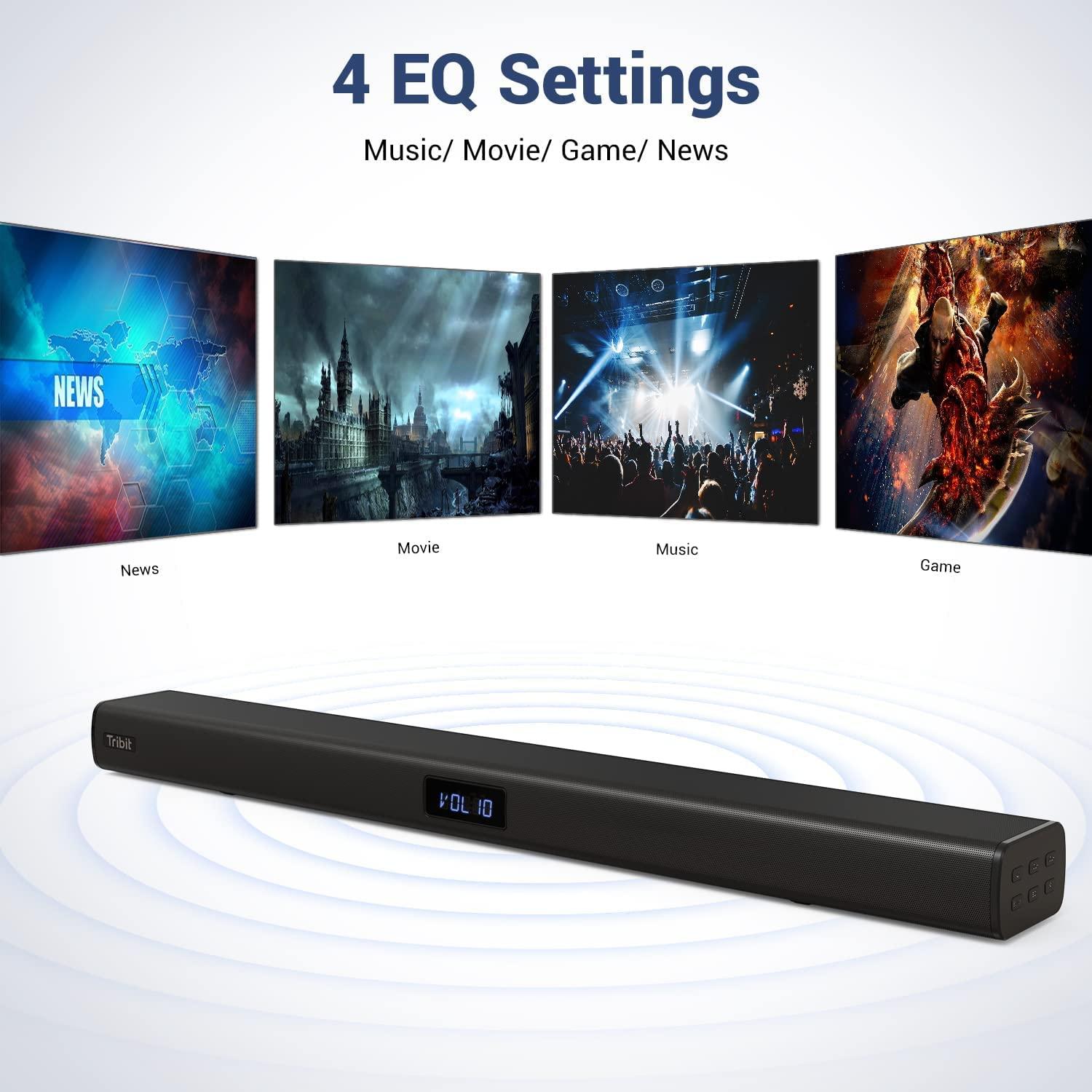 Tribit 38 inch 100W Soundbar cho TV: 2.2CH với 6 loa tích hợp, Bluetooth 5.0 hoặc AUX/USB/HDMI kết nối hệ thống nhà hát tại nhà Color: Black