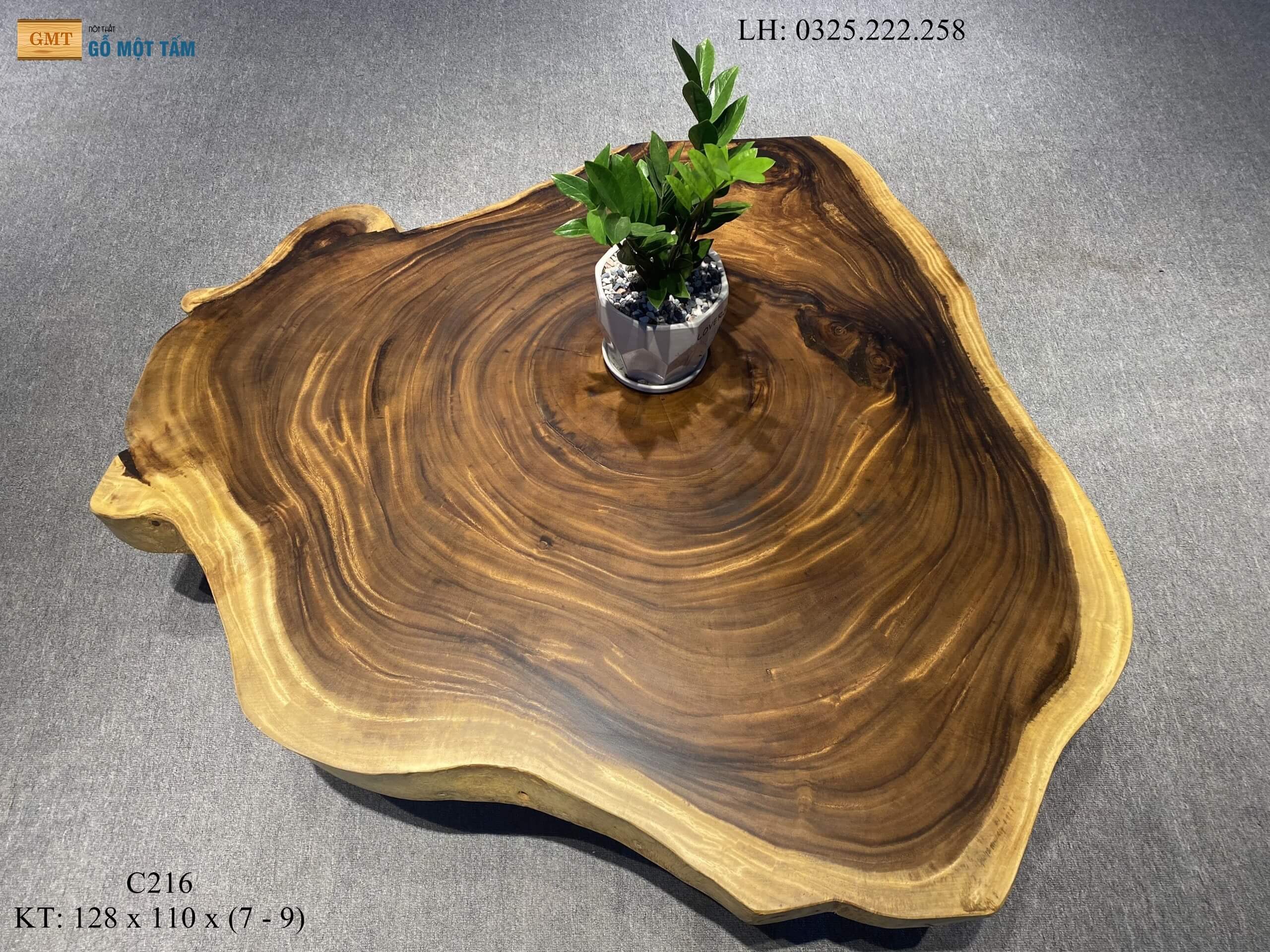 Bàn Cafe Gỗ Me Tây, Bàn Phòng Khách Gỗ Me Tây, Bàn Gỗ Me Tây Nguyên Tấm Dài 1,28m Rộng 1,1m Dày 9cm