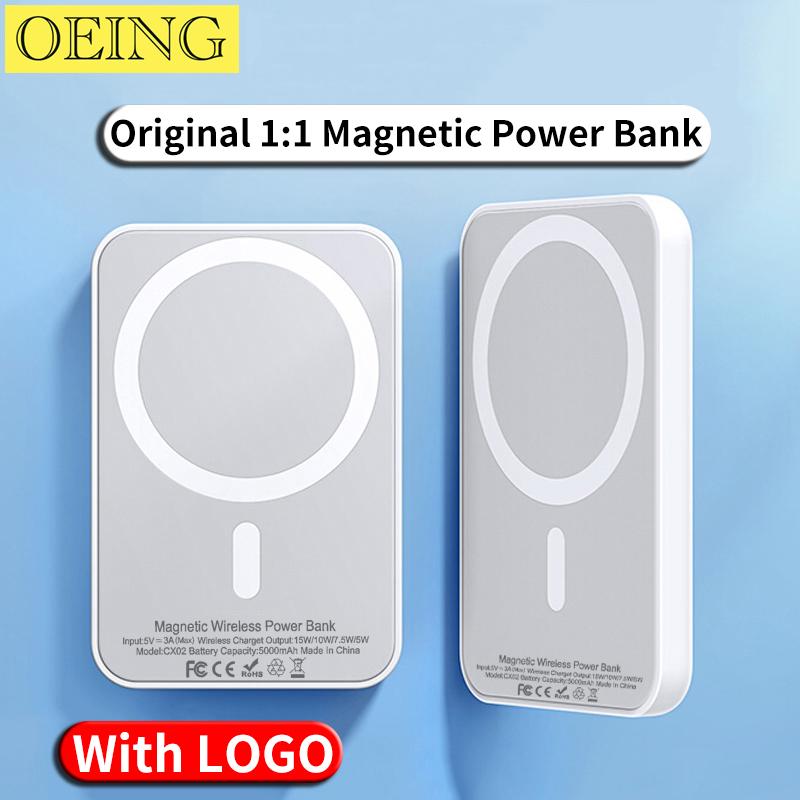 5000mAh Chính hãng 1:1 Macsafe Power Bank Sạc dự phòng từ tính không dây cho iPhone 12 13 14 Pro Max Bộ pin phụ bên ngoài Màu sắc: 5000LOGO Tím