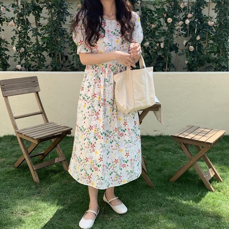 Đầm babydoll hoa nhí 2 màu