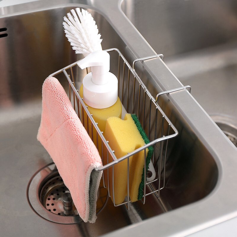 Kệ rổ Inox đựng dụng cụ rửa chén treo thành bồn - Kệ để miếng rửa chén