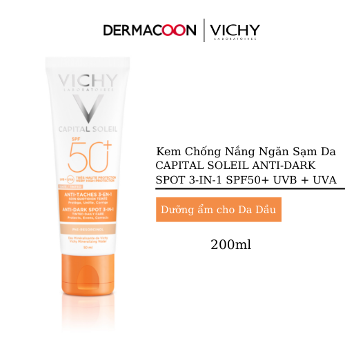 Kem Chống Nắng Giảm Thâm Nám SPF50+ Vichy Capital Soleil UVB+UVA Anti DarkSpot 3in1 50ml