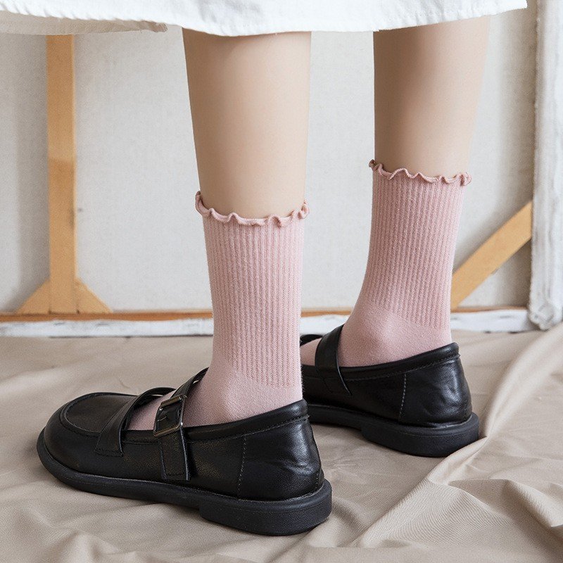 Tất, vớ nhún cổ bèo nữ cao cổ phong cách Vintage Hàn Quốc, hiệu MHAN cao cấp, chất liệu cotton, có nhiều màu