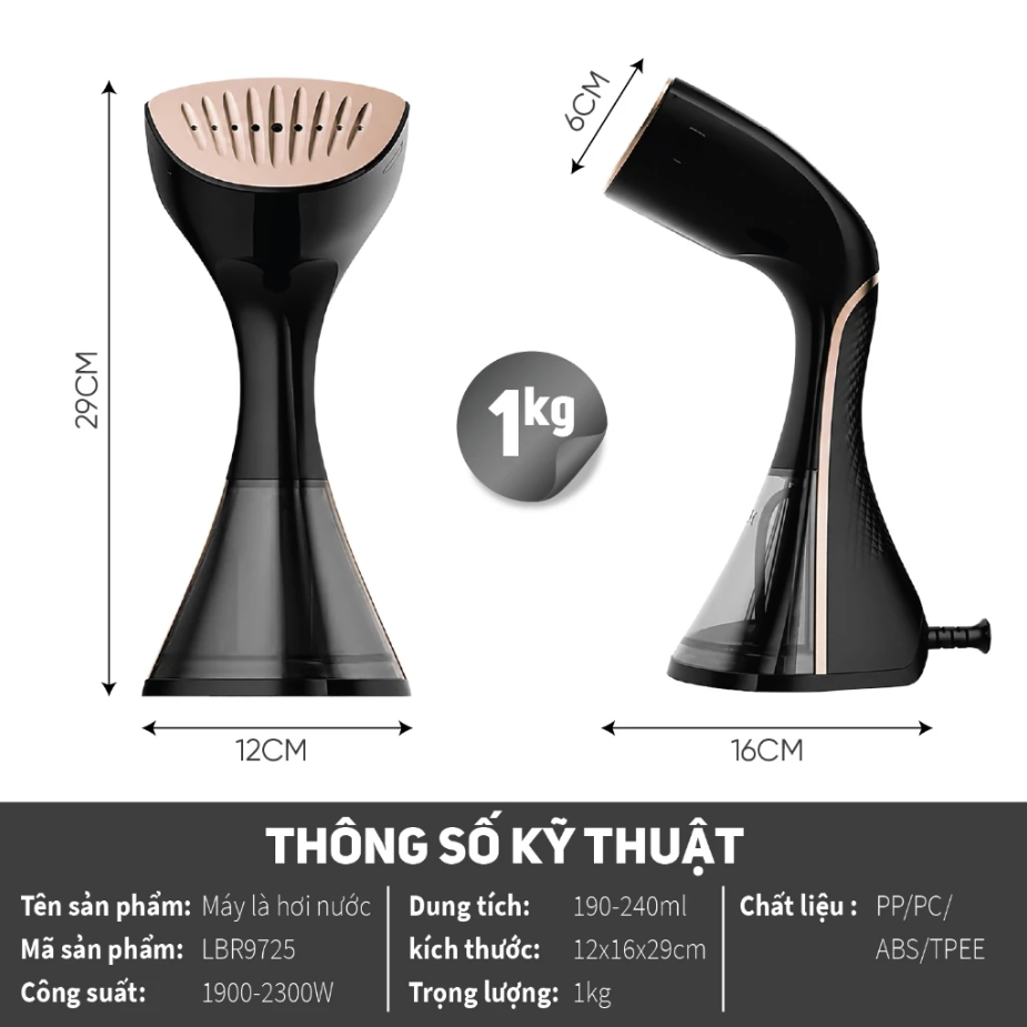 Bàn Là Hơi Nước Cầm Tay LEBENLANG LBR9725 - 2300W, Diệt Khuẩn 99.9% - Hàng Chính Hãng Bảo Hành 2 Năm
