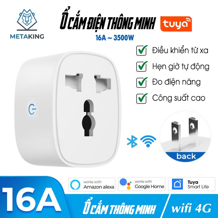 Ổ Cắm Điện Wifi Thông Minh 16A, 3500W - Chức Năng Hẹn Giờ, Điều Khiển Từ Xa, Đo Điện Năng Tiêu Thụ, Google &amp; Alexa