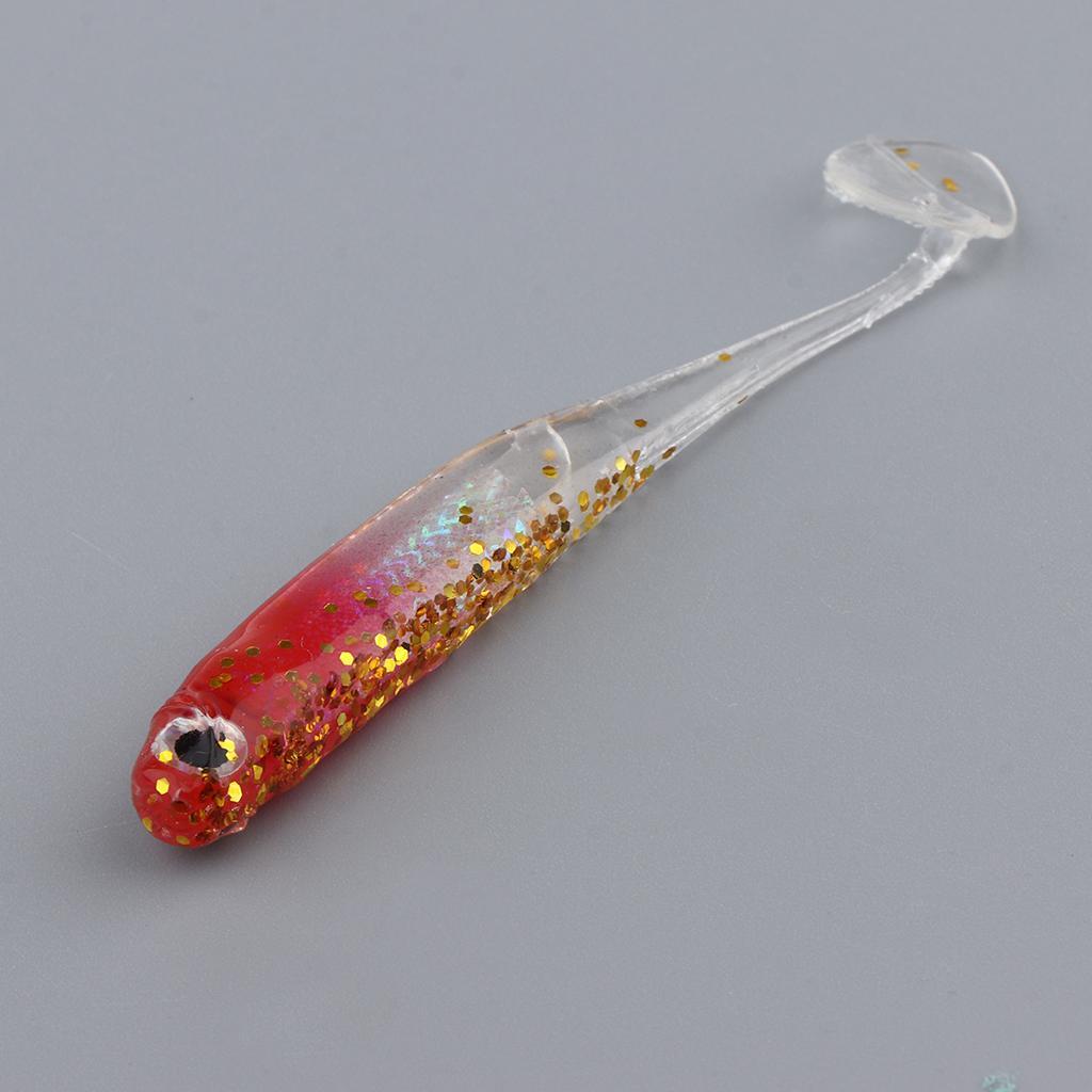 5Pcs Soft Fishing Lures Shad Baits T Tail Swimbait 3D Lifelike Eyes Artificial Bait with Shining Sequins