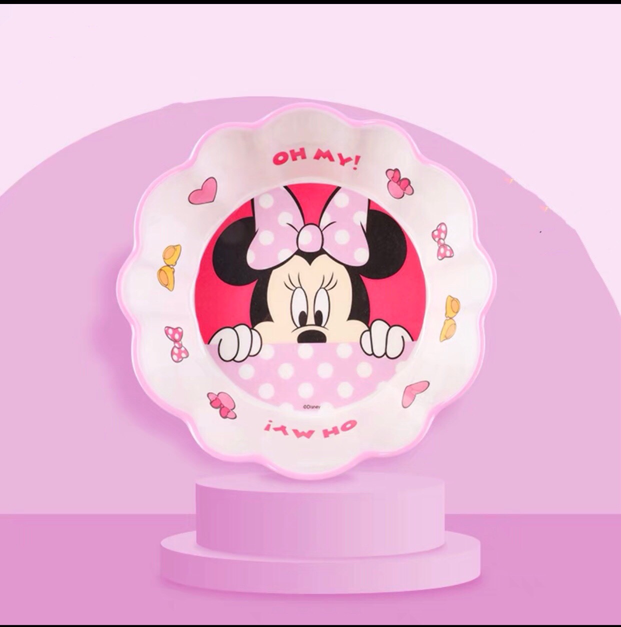 Chén ăn nhựa Melamine viền gợn sóng hình chuột Minnie siêu cute cho bé gái - PDW21102-B