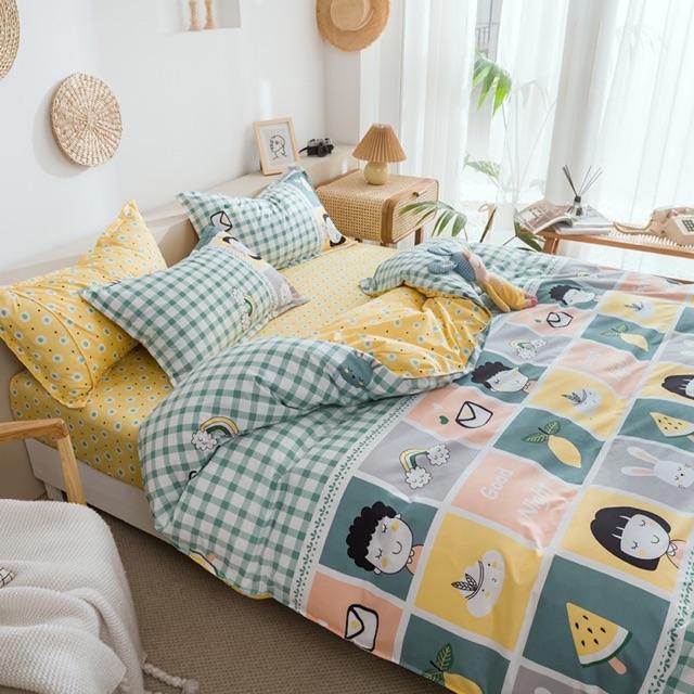 Set Chăn Ga Ô Vuông Hoạt Hình Ngộ Nghĩnh Cotton Poly Siêu Cute Bền Đẹp