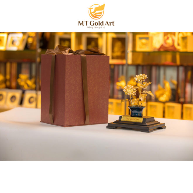 Chậu hoa hướng dương dát vàng MT Gold Art- Hàng chính hãng, trang trí nhà cửa, phòng làm việc, quà tặng vợ, bạn bè, sếp, đối tác, khách hàng, tân gia, khai trương