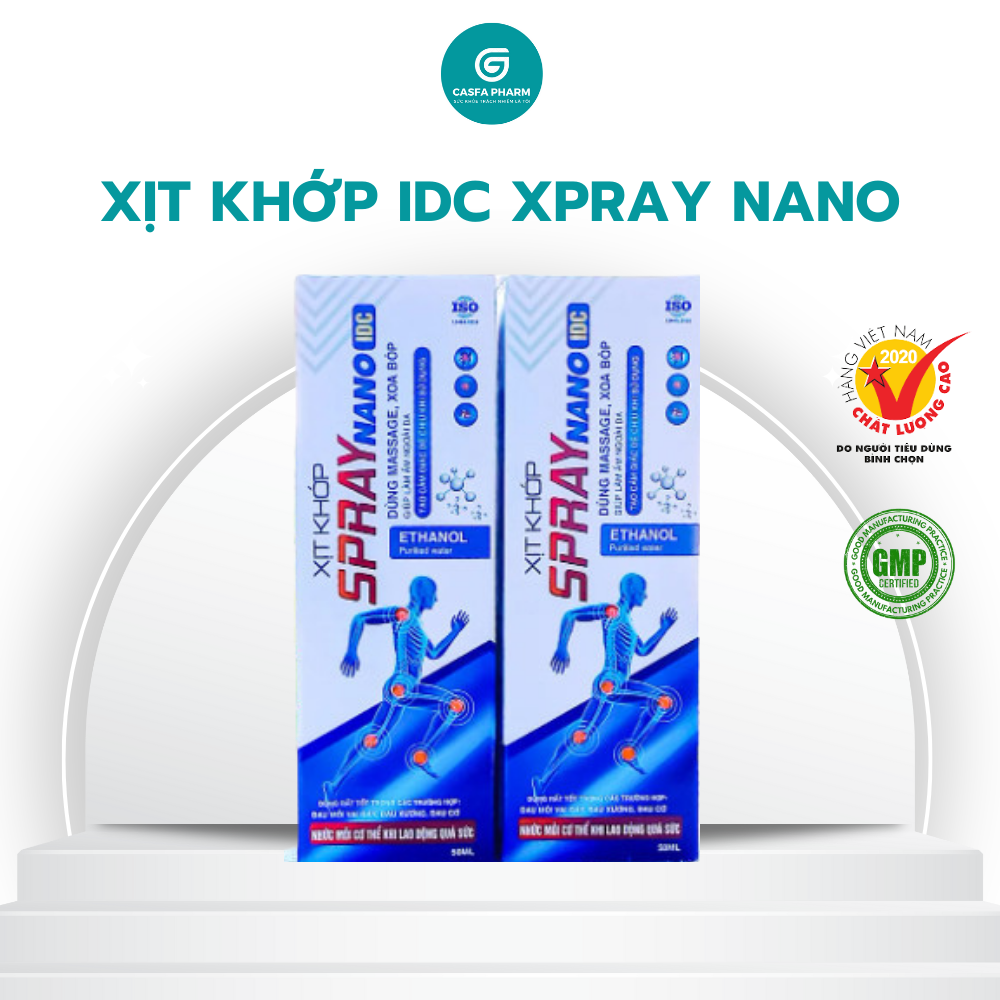 Xịt khớp SPRAY NANO IDC dùng xoa bóp giảm nhanh các triệu chứng đau mỏi vay gáy, xương khớp, bong gân hộp 50ml