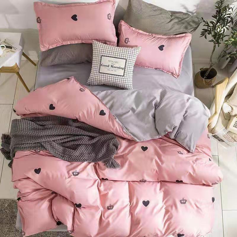Chăn Ga Gối Đệm -Sét Chăn Ga Gối Tim Hồng Vương Miện PolyCotton Punpu3051