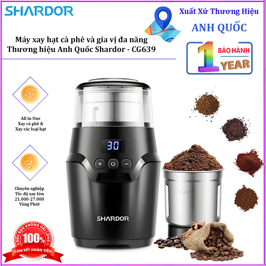 Máy xay hạt cà phê và gia vị đa năng, thương hiệu Anh Quốc cao cấp Shardor - CG639. HÀNG CHÍNH HÃNG