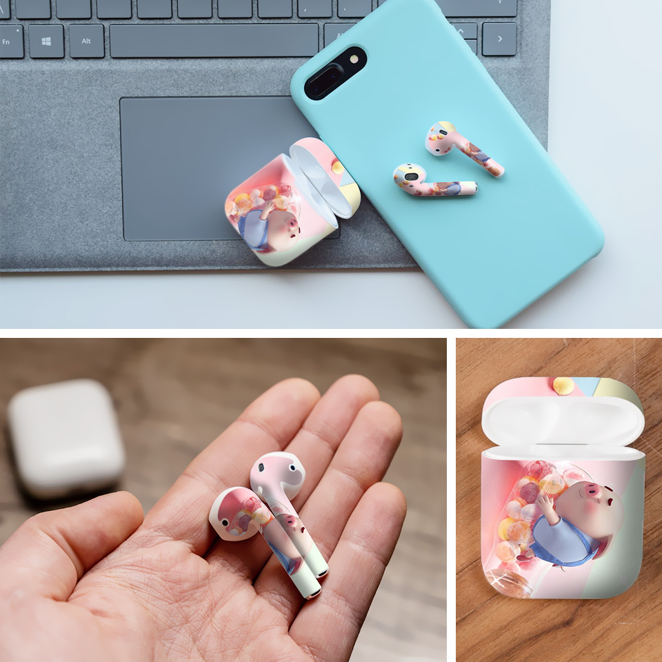 Miếng dán skin chống bẩn cho tai nghe AirPods in hình Heo con dễ thương - HEO2k19 - 157 (bản không dây 1 và 2)