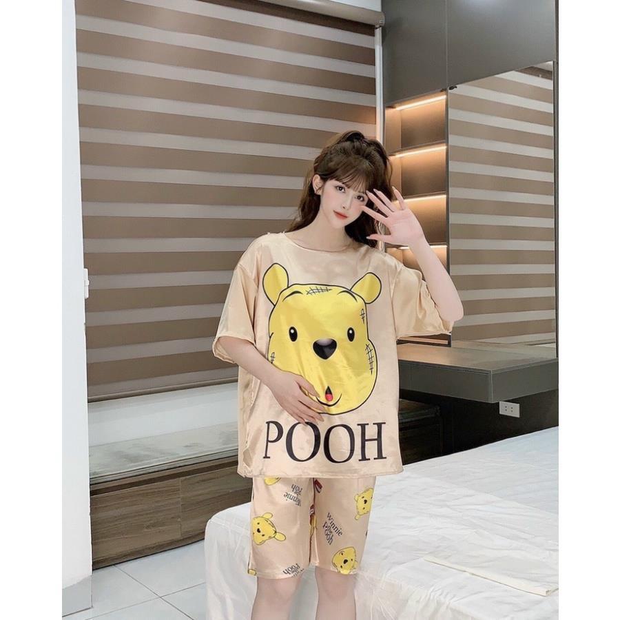 Bộ đồ bầu LỬNG LỤA SATIN áo cộc họa tiết siêu kute mặc nhà BL863