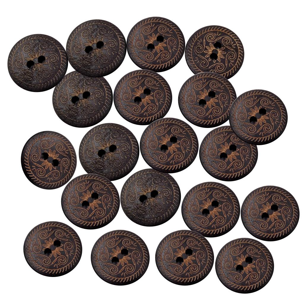 50 Pieces Vintage Floral Flower Wooden 2-holes Buttons for Sewing 18mm