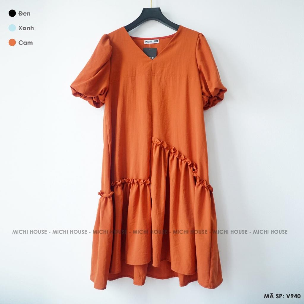 Đầm Suông Đũi V940 MICHI House Váy Xuông Thiết Kế Cổ V Tay Bồng Dáng Ngắn Mặc Bầu Xinh Freesize Bigsize